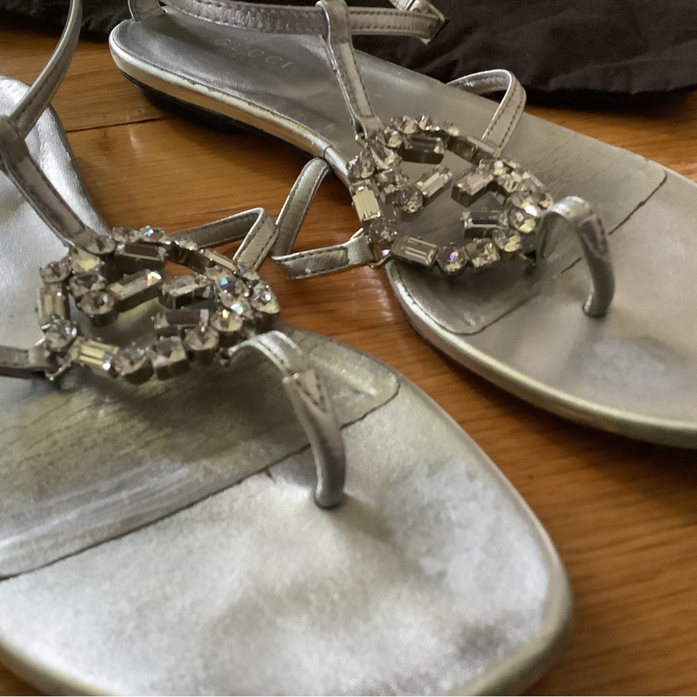 Gucci Swarovski Crystal Leather Silver Sandals